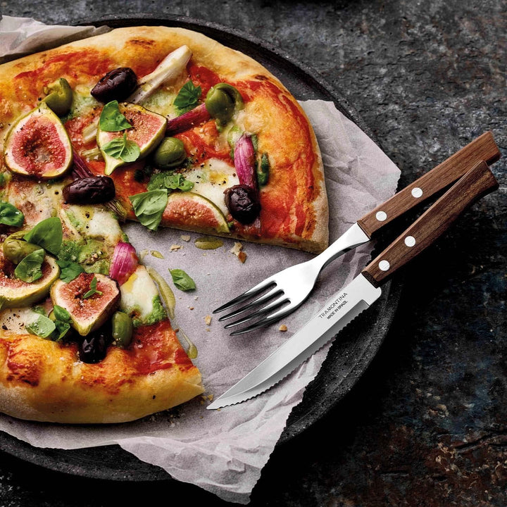 Tramontina 22299/011 Steakbesteck-Set, 14-teilig mit Naturholzgriffen 2- beziehungsweise, 3-Fach ver