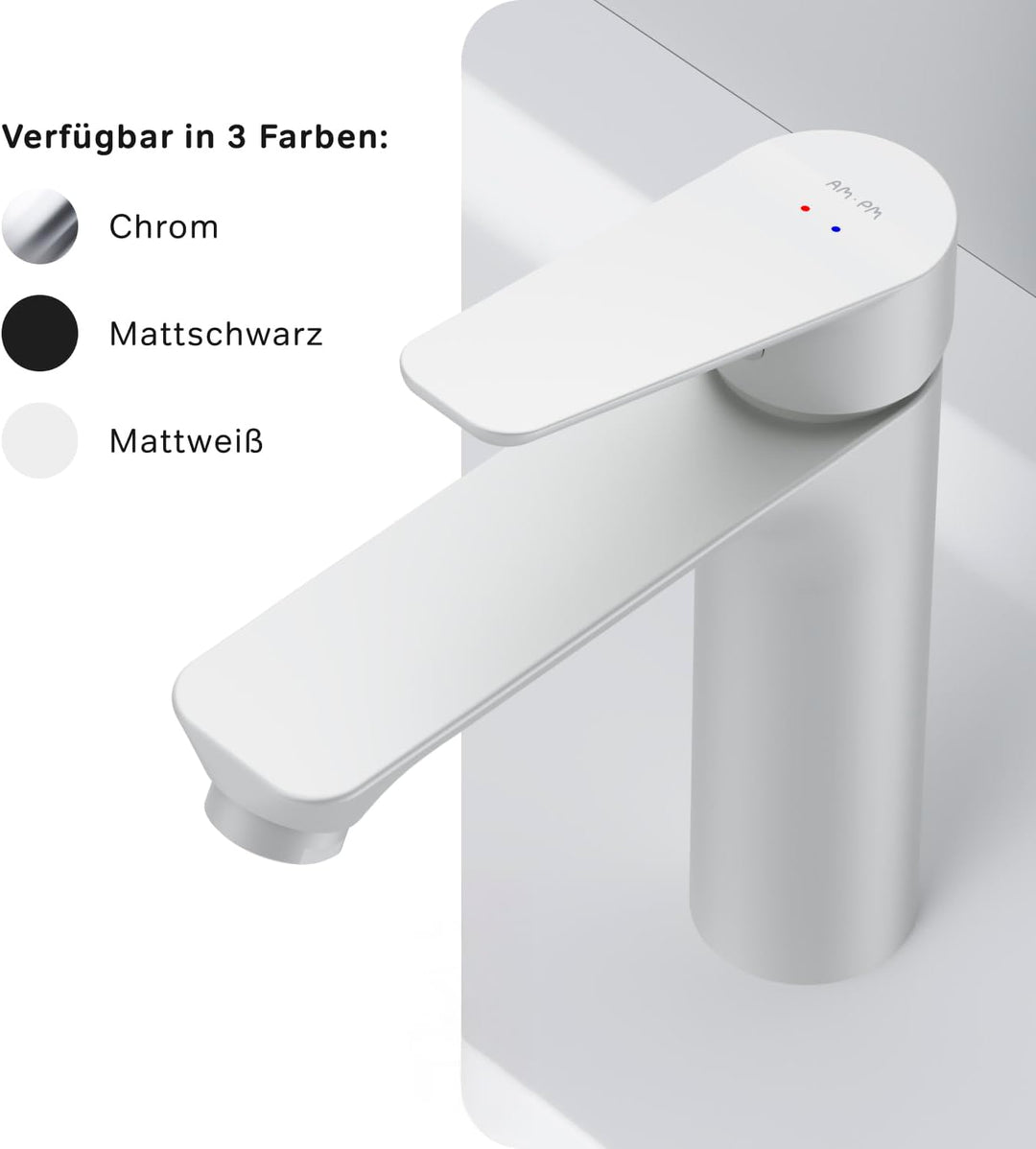 AM.PM Hit Bad Armatur Waschtischarmatur S-Grösse Wasserhahn, Weiss FTA02133 Ohne Ablaufgarnitur Weis