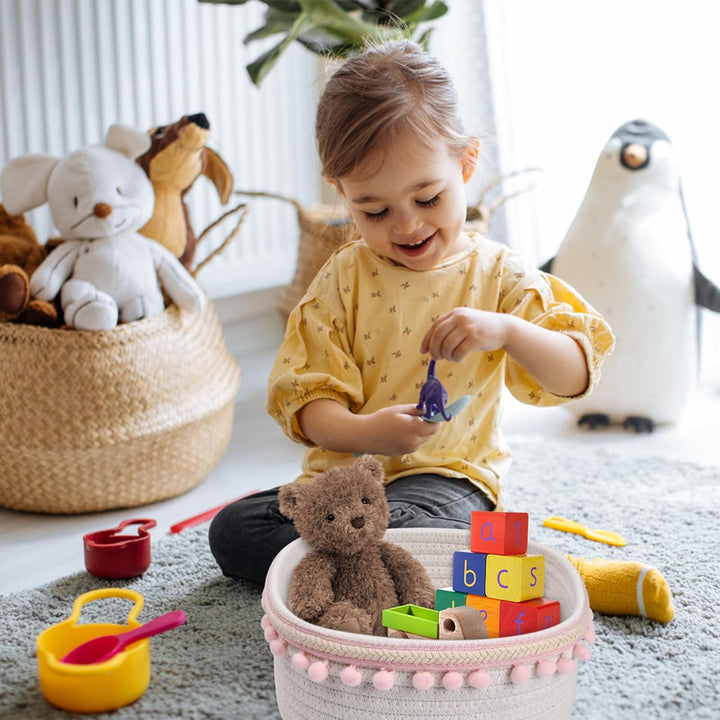 Roseyan 4er Set Aufbewahrungskorb Korb,Aufbewahrungskorb Geflochten Baumwollseil Kinder Baumwollseil