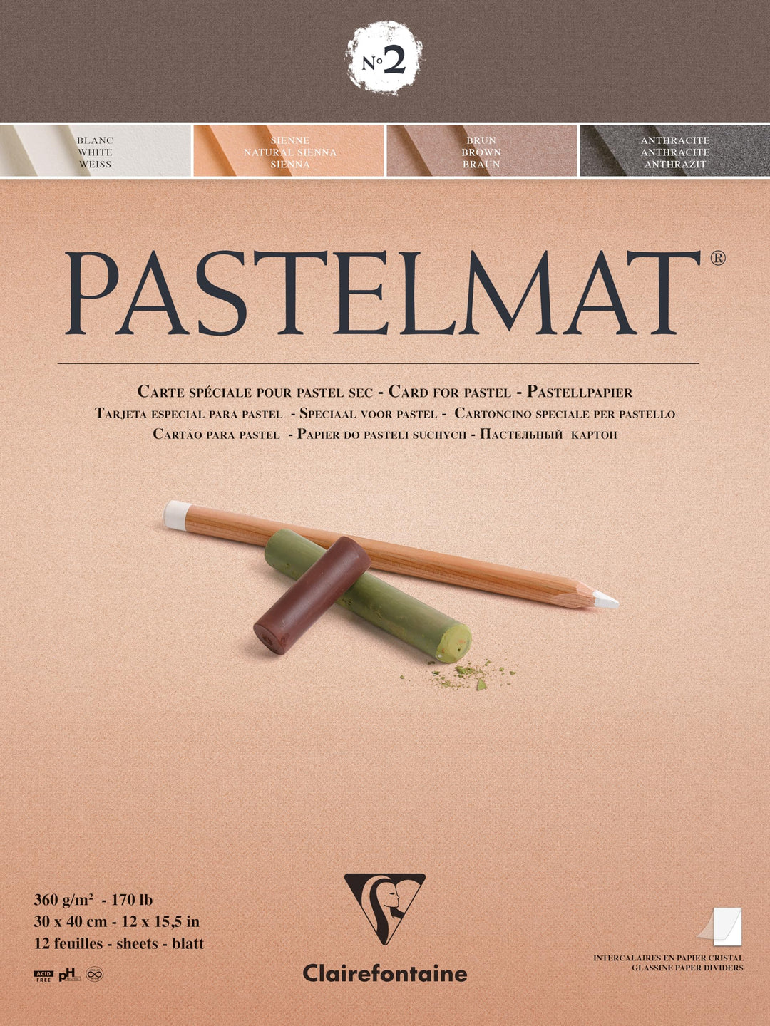 Clairefontaine 96008C Zeichenblock Pastelmat (12 Blatt, 30 x 40 cm, 360 g, mit 4 transparenten Trenn