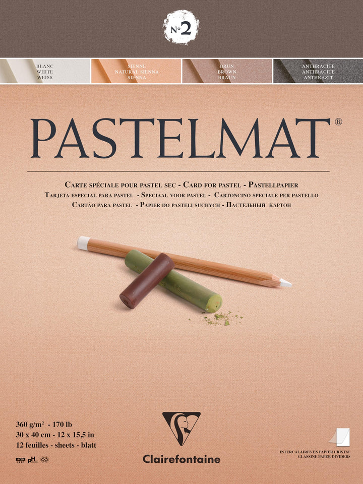 Clairefontaine 96008C Zeichenblock Pastelmat (12 Blatt, 30 x 40 cm, 360 g, mit 4 transparenten Trenn