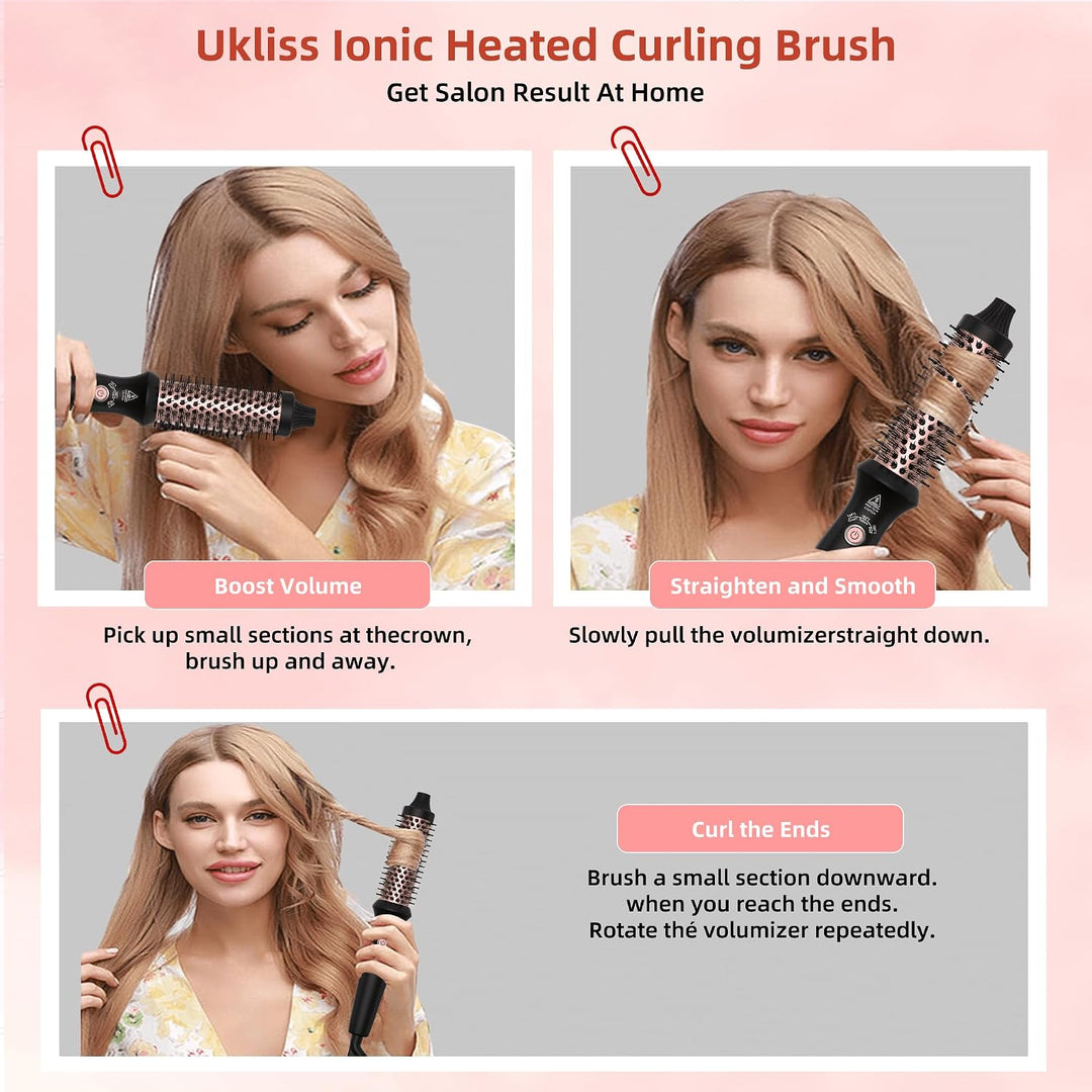UKLISS Thermobürste 32mm, Thermal Brush LCD-Anzeige [160-200℃], Pro Ionische Thermo Rundbürste, Hot