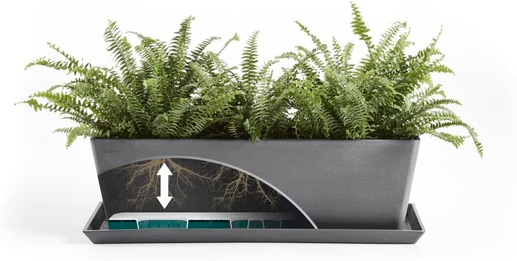 ECOPOTS Balkonkasten Bruges Dunkel Grau - 55 x 17 cm mit Wasserversorgung rechteckig - Pflanzentopf