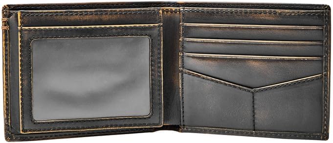 Fossil Herren Wade Leder Bifold Geldbörse 11,43 cm L x 1,905 cm B x 8,89 cm H Schwarz, Schwarz