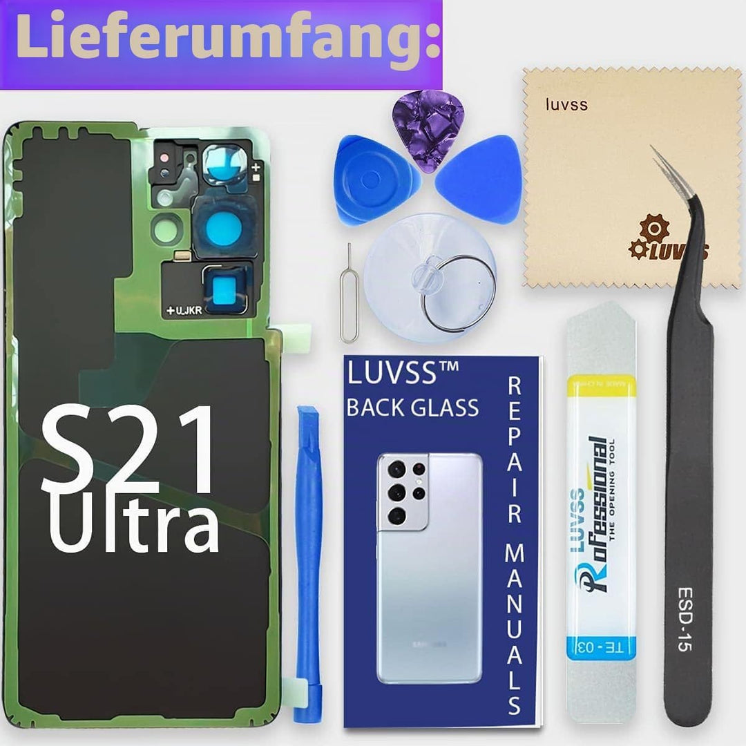 LUVSS Akkudeckel für Samsung Galaxy S21 Ultra SM-G998B Rückseite Glas Deckel Original Backcover Ersa