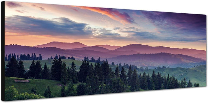 Paul Sinus Art Panoramabild auf Leinwand und Keilrahmen 150x50cm Ukraine Berge Wald Bäume Abendsonne