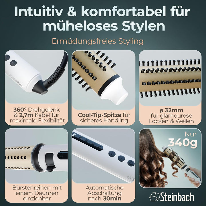 Steinbach Professional Reise-Curler Brush wet und dry mit einziehbaren Bürsten und LED Temperaturreg