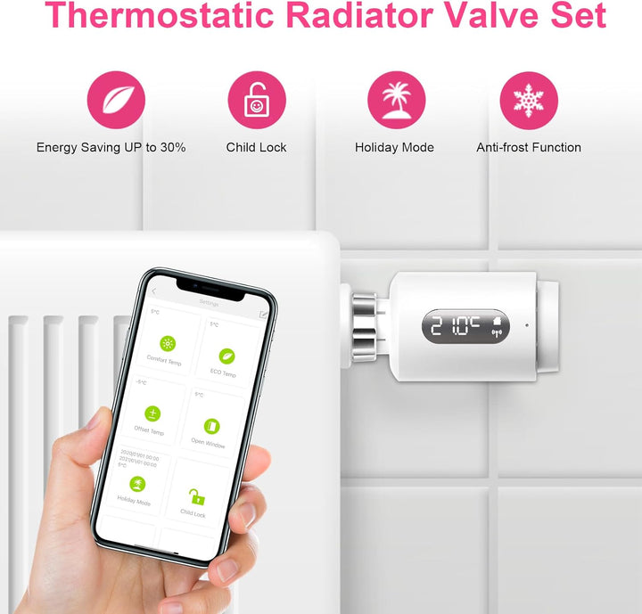 Smart Heizkörperthermostat mit APP ANTELA Digitales Display zur Kontrolle der Heiztemperatur, Kompat