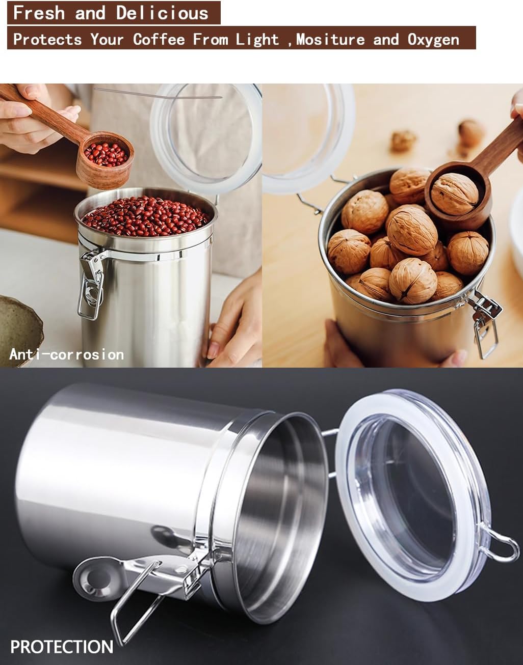 Kaffeedose Luftdicht mit Deckel Kaffeebohnen Behälter für Kaffeepulver Bohnen Tee Mehl Müsli Zucker,