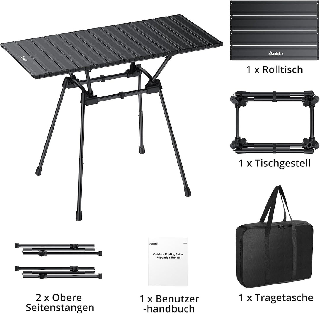 Anbte Campingtisch Klapptisch aus Aluminium 88x40cm(LXB) mit 4 verstellbare Höhen 51/63/67/71cm, Auf