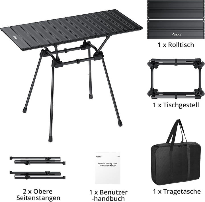 Anbte Campingtisch Klapptisch aus Aluminium 88x40cm(LXB) mit 4 verstellbare Höhen 51/63/67/71cm, Auf