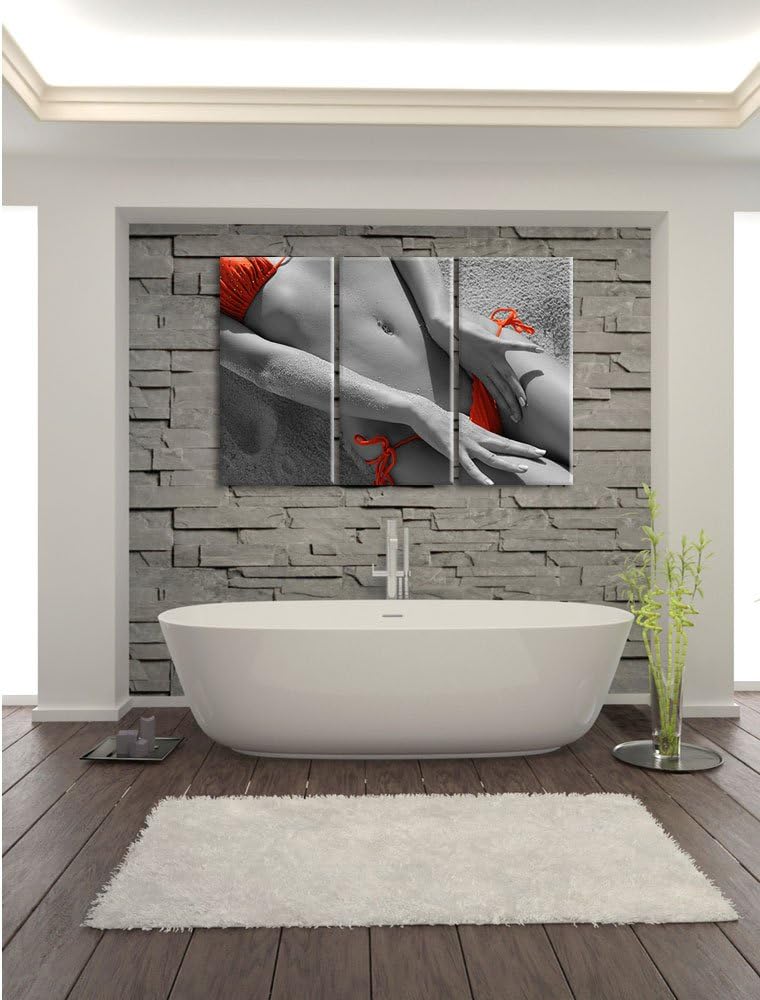Pixxprint Sexy Frau im Bikini am Strand als Leinwandbild/Grösse: 3 Teilig (120x80 cm) cm/Wandbild/Ku