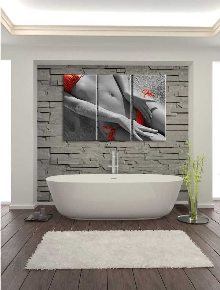 Pixxprint Sexy Frau im Bikini am Strand als Leinwandbild/Grösse: 3 Teilig (120x80 cm) cm/Wandbild/Ku
