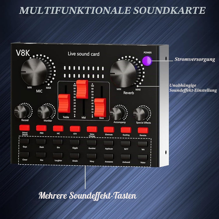 Podcast Mikrofon Bündeln,USB Nieren Kondensator BM800 Mikrofon,Audio-Interface mit Sprachumschalter-