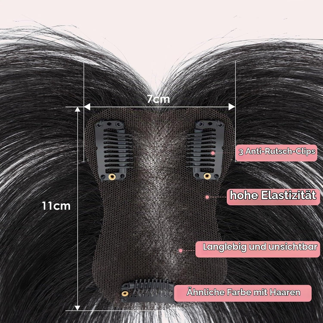 S-noilite Haar Toppers Echthaar Natürliches Schwarz - Toupet für Frauen mit Seitenpony 100% Echthaar