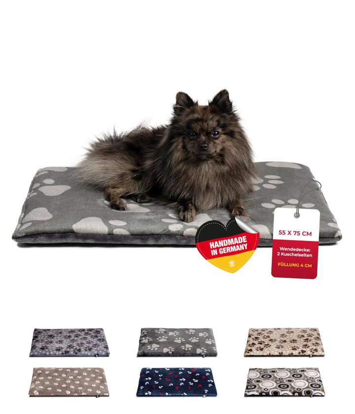 Made in Germany gepolsterte Hundedecke, Pfote Anthrazit 55x75cm für kleine &amp; grosse Hunde I Flauschi