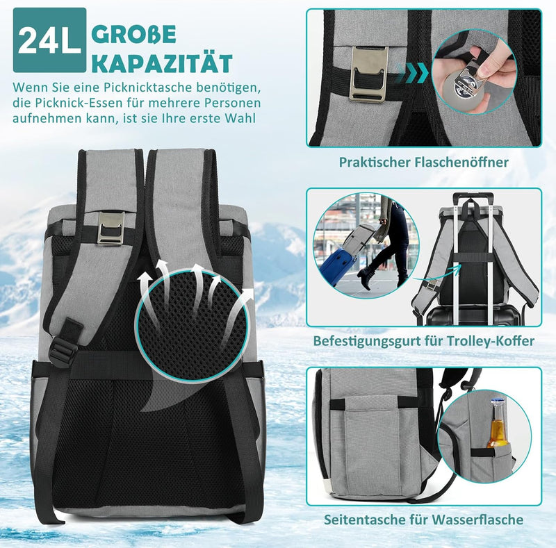 CALIYO Kühlrucksack, Kühltasche Rucksack, Picknickrucksack 24L Grosse isolierte Kühltasche für Männe