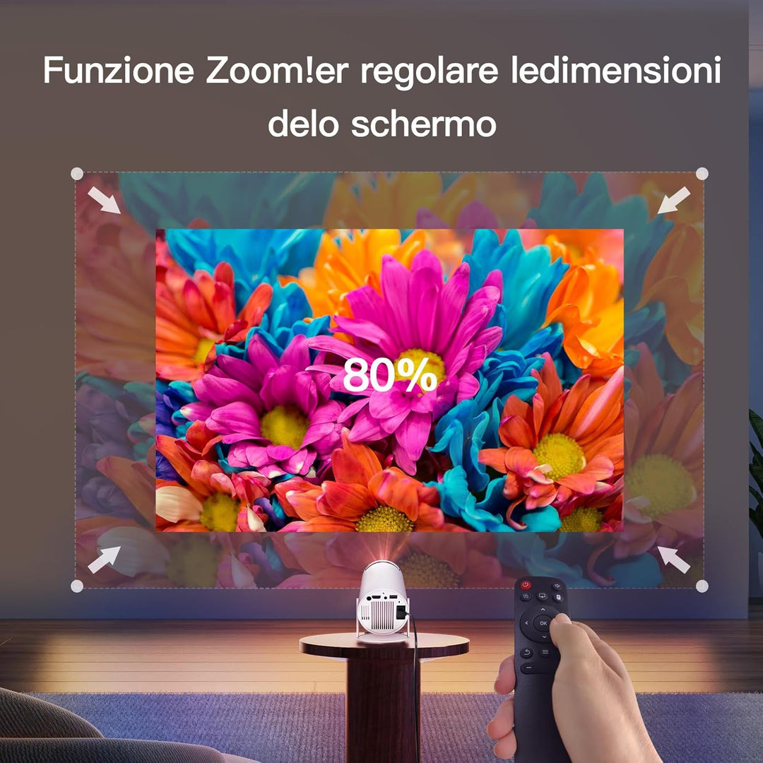 Mini Beamer mit Android TV mit Bluetooth & WiFi 6, Auto Keystone Portable Projektor, 180° Rotation,