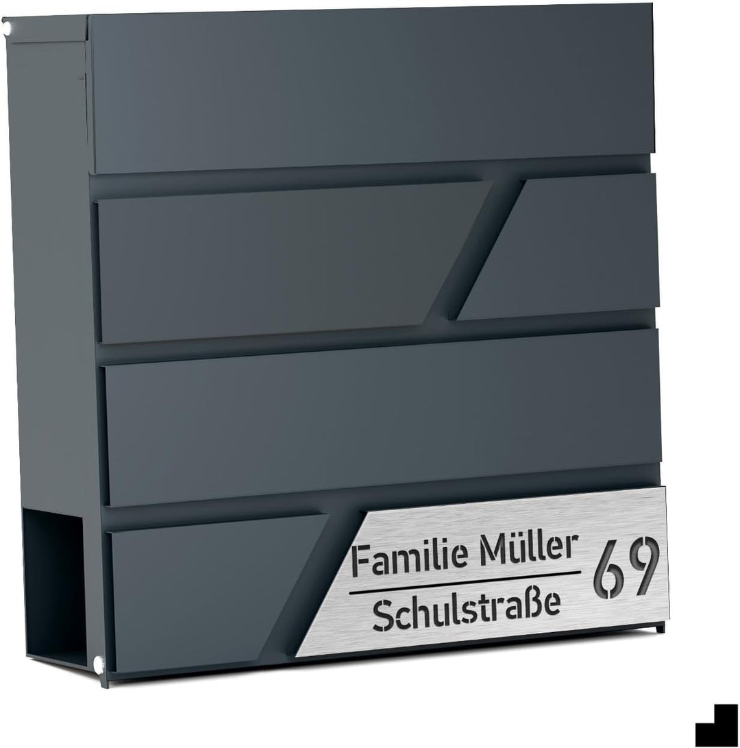 Julia Personalisierter Briefkasten Anthrazit (RAL7016) mit Zeitungsfach: Wetterbeständigkeit, Funkti