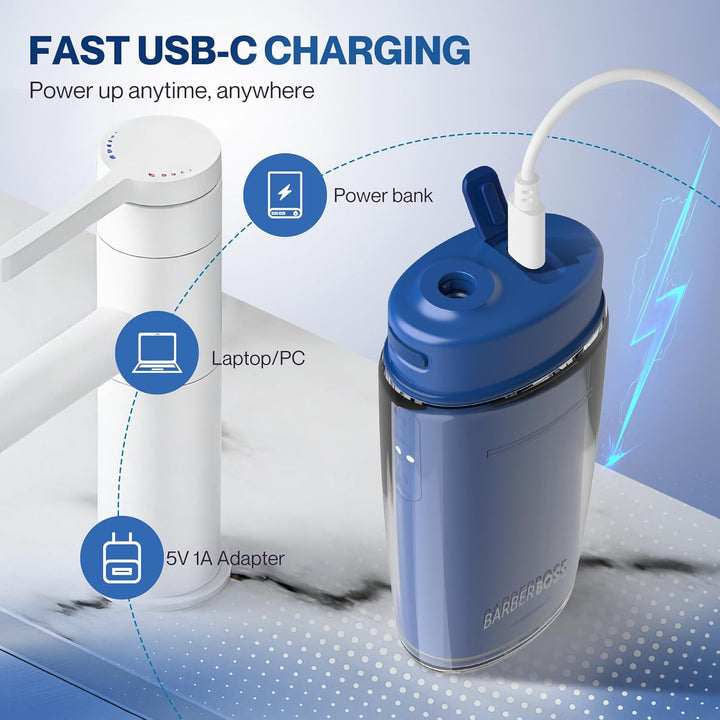 BarberBoss Pocket Flosser, Tragbare Munddusche für Zähne, 6 austauschbare Spitzen & USB-C Wiederaufl
