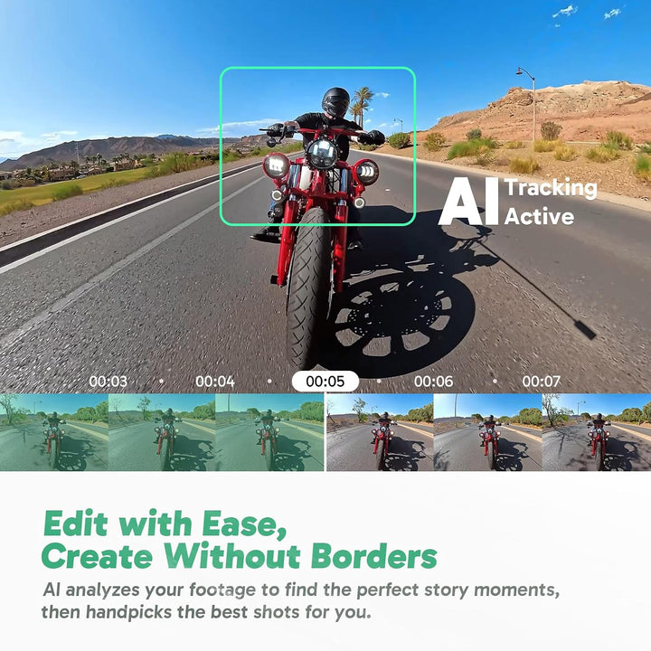 AKASO 360 Moto Pack – Action Cam 360 ° in 5,7 K, Foto 72 MP, Dual-Sensor 1/2 Zoll 48 MP, 360 ° Horiz