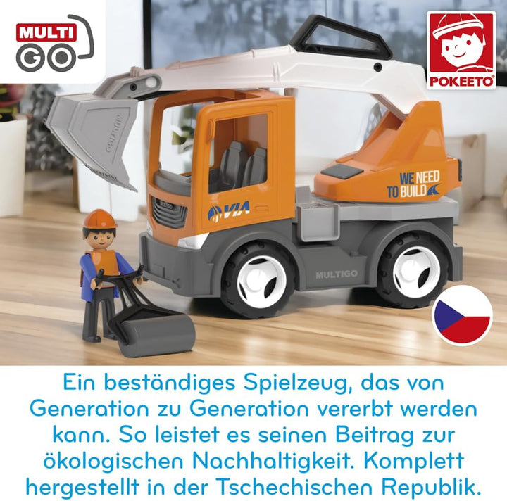 VIA 2+1 Set Sandkasten Spielzeug für Kinder ab 3 Jahre -Strassenarbeiter, Auto, Bagger, Ladepritsche