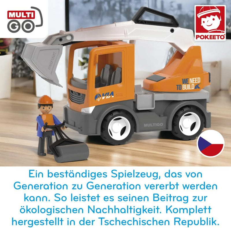 MultiGO VIA 2+1 Set Sandkasten Spielzeug für Kinder ab 3 Jahre -Strassenarbeiter, Auto, Bagger, Lade