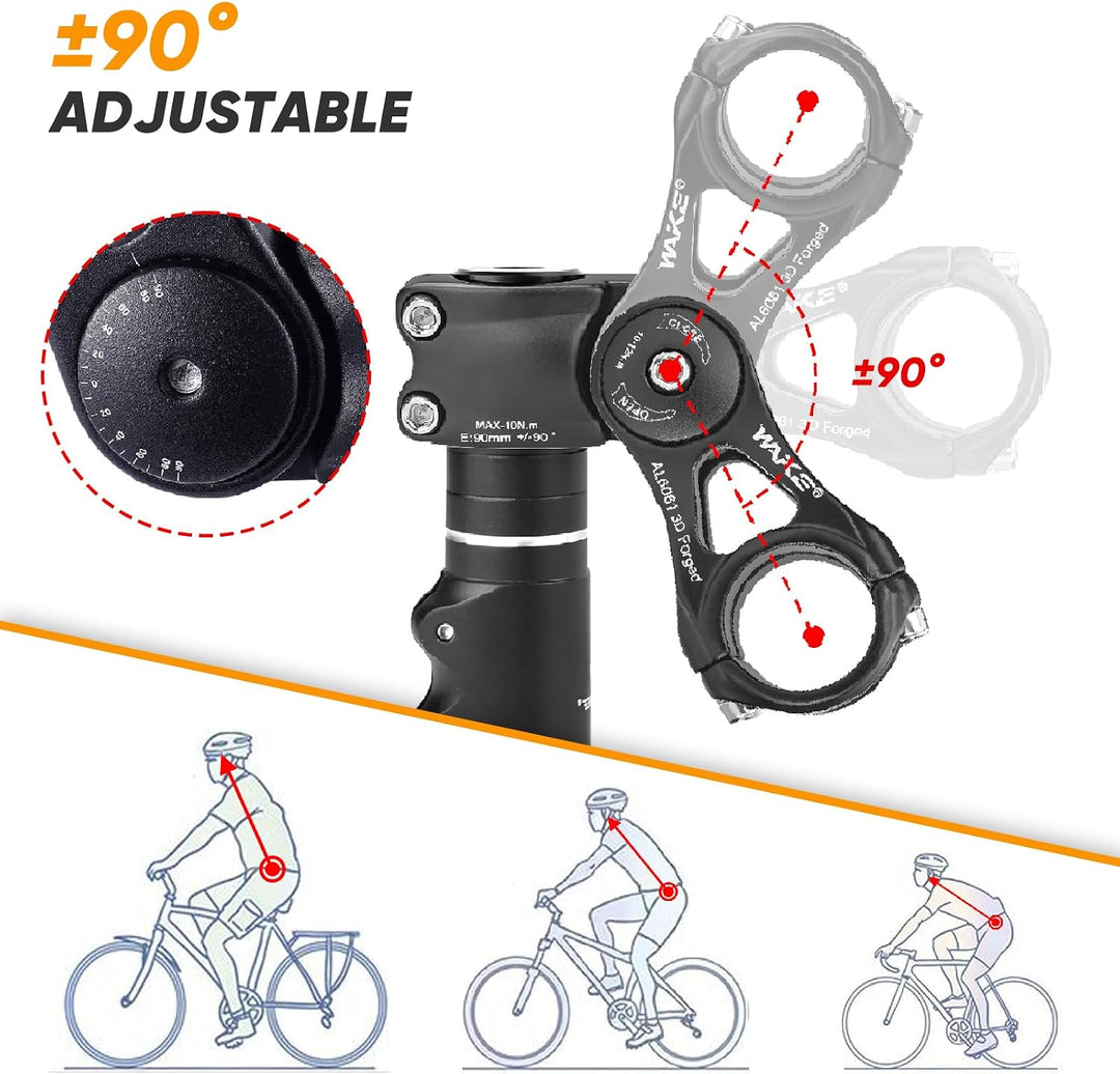 BESNIN Lenkervorbau Verstellbar für 25,4mm und 31,8mm Vorbau Fahrrad ±90° Einstellbar, 90/110/130/14