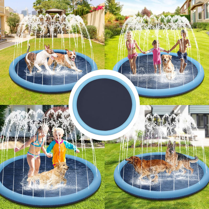 Hundepool, 170cm Sprinkler Matte Hund Splash Pad, Wasserspielmatte Hund Wassermatte, Verdickt rutsch