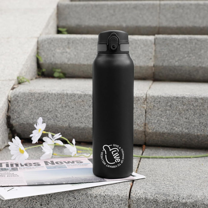 UZSPACE Edelstahl Trinkflasche 1l (970ml), Isolierte Thermosflasche mit 1-Klick-Öffnung, 100% Auslau