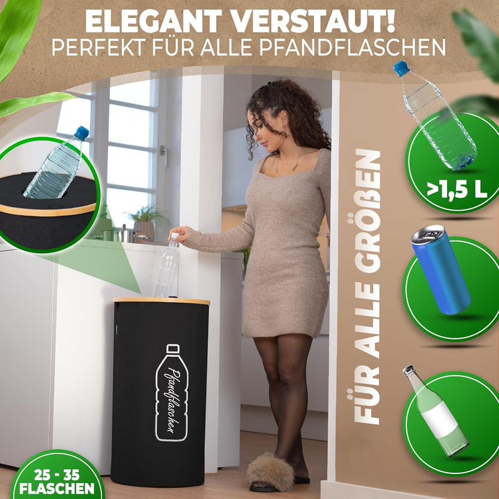 COTTARA® Pfandflaschen Sammelbehälter mit Deckel inkl. Tragetasche | Pfandbehälter mit Einwurf | Ide