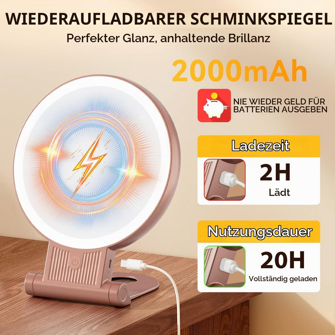 Auxmir Kosmetikspiegel mit Beleuchtung, 30X/1X Doppelseitig Schminkspiegel mit Licht, Dimmbar Spiege