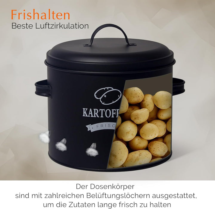 Theo&Cleo Kartoffel Vorratsdosen Set, Kartoffeltopf im Retro Design Zwiebeltopf, Grosser Vorratsbehä