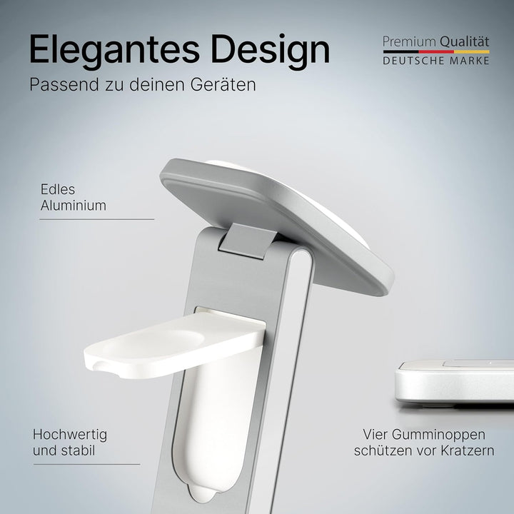 3-in-1 MagSafe Ladegerät – hochwertiges Aluminium – Kabelloses Ladegerät für iPhone, Apple Watch und