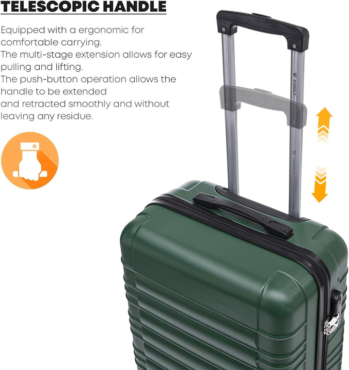 Koffer Suitcase S Dunkelgrün, Trolley Reisekoffer, Kabinenkoffer Rollkoffer Handgepäck mit 4 Rollen