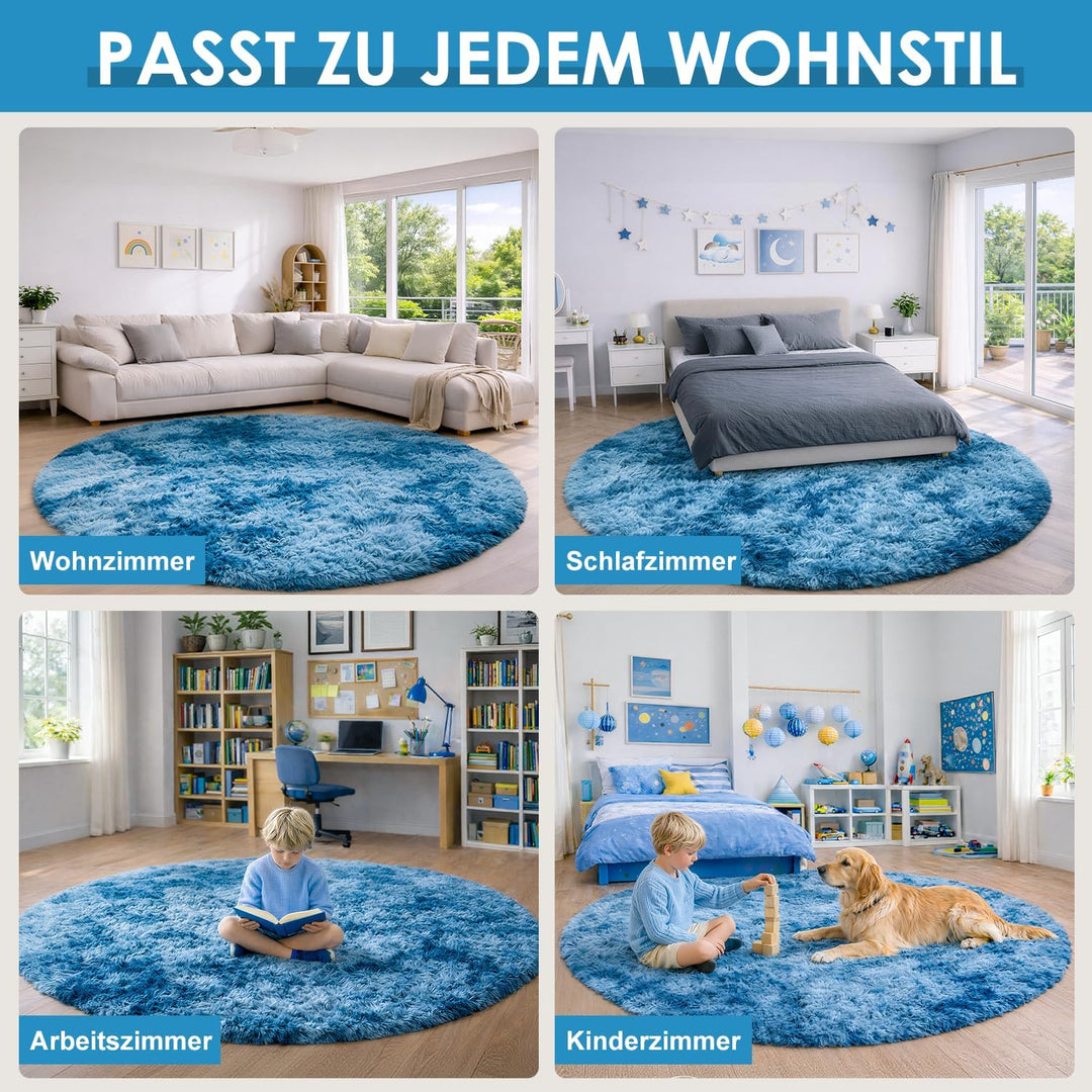 ROHATIM Schlafzimmer Plüsch Teppich Rund,Flauschiger Teppich für Wohnzimmer,modernes Wohnzimmer,Mädc