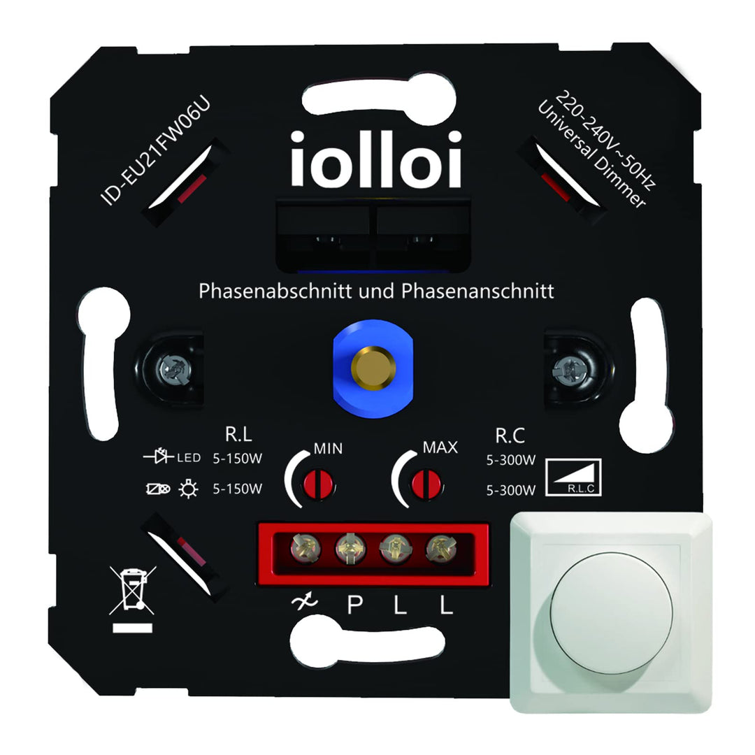 iolloi Dimmer, LED Dimmerschalter, Dimmer für LED Lampen, LED Dimmer, Universal 5–300 W Unterputzdos