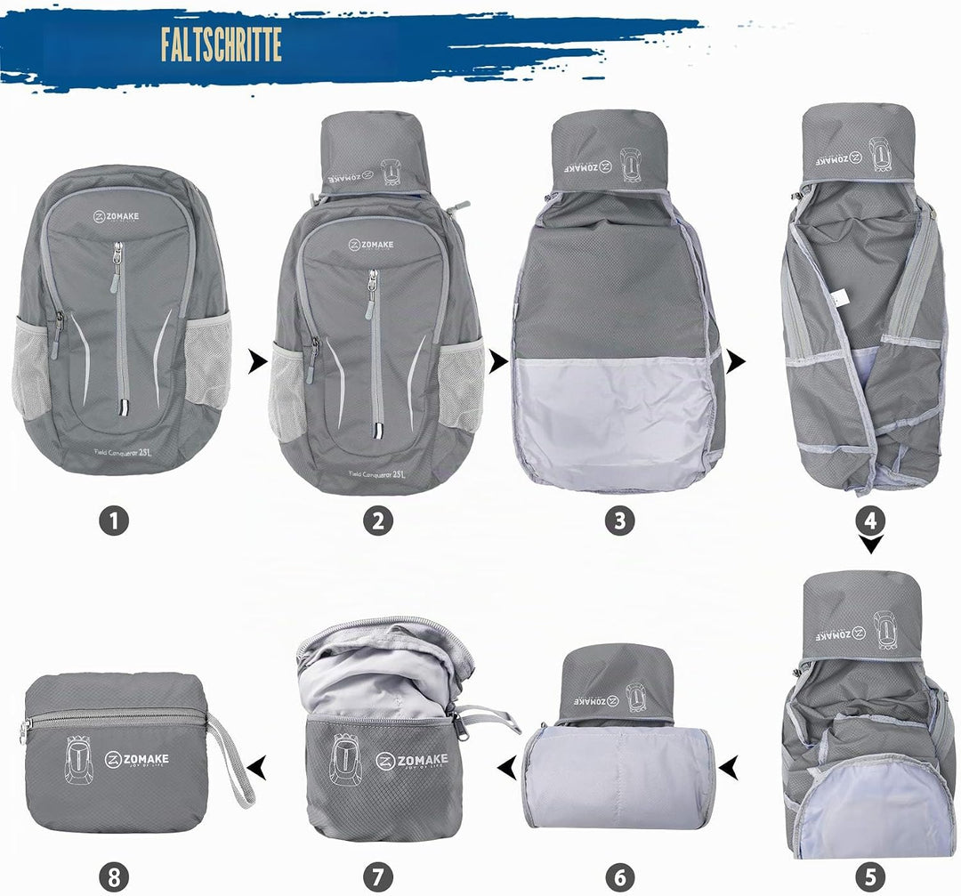 ZOMAKE Ultraleicht Faltbarer Rucksack - Packbare Backpacks 25L,Kleiner Faltbar Rucksäcke Wanderrucks
