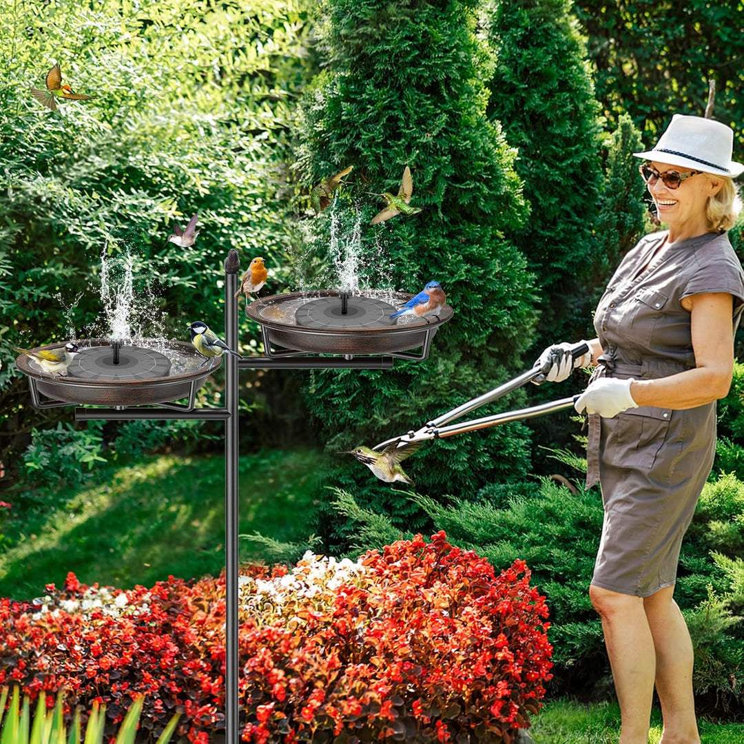 Vogeltränke Vogelbad Schale Stehend, 2-in-1 Vogelbad für Draussen Garten mit Doppelbecken für Wasser