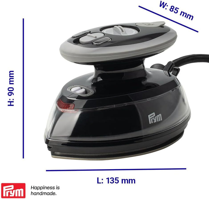 Prym Mini Dampfbügeleisen schwarz mit Silikonablage & Aufbewahrungs-Case im Set | 400W, einstellbare