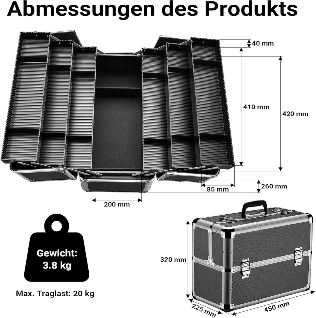 Wiltec Alu Transportkoffer, Aufbewahrungskoffer mit 2 Schlüsseln, Universalkoffer für Werkzeug, Hobb