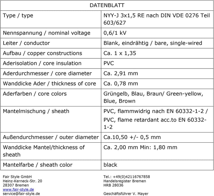 OKSI 25m NYY-J 3x1,5 mm² Erdkabel Elektrokabel Beton und Freien Kupfer Made in Germany, 25m NYY-J 3x