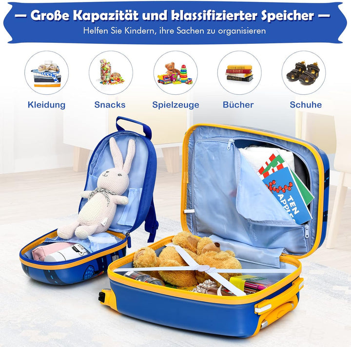 GOPLUS 2 TLG. Kinderkoffer mit Rucksack Kinder Reisekoffer Set Kinder Trolly Kinder Gepäck (Cartoon-