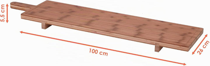 Holz Servierplatte mit Standfuss - 100 x 26 cm - XXL Käsebrett mit Griff - Servierplatte Holzbrettch