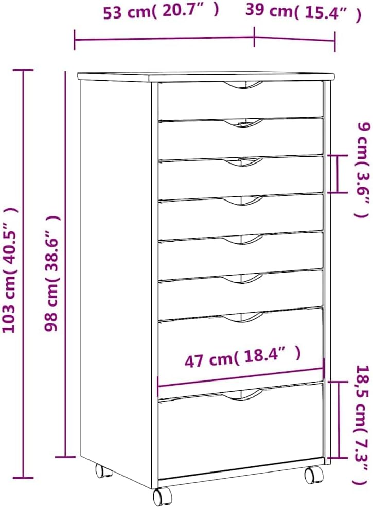 vidaXL Rollschrank, Rollcontainer mit 8 Schubladen, Kommode Schubladenschrank mit Rollen, Büroschran