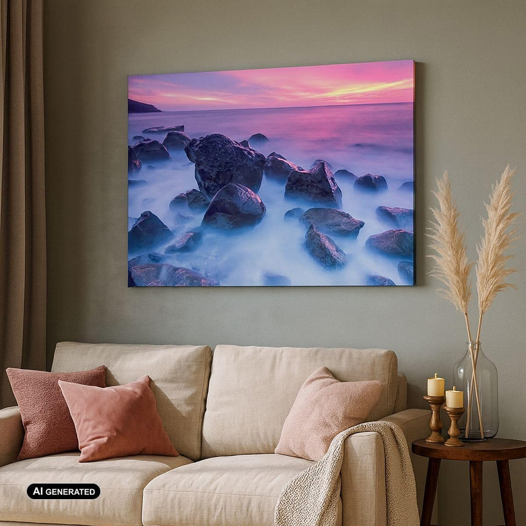Bilder auf Leinwand Strand ufer wolken dämmerung Leinwandbild 70x50cm Wandbilder Dekoration Wohnzimm
