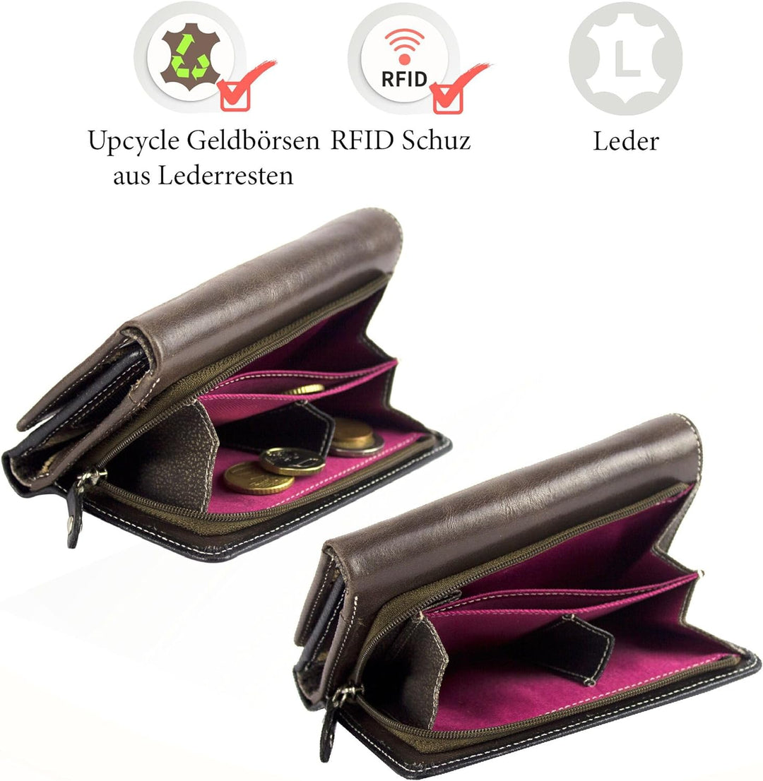 Sunsa Geldbörse. Damen grosse Geldbeutel. Leder Portemonnaie mit RFID Schutz. Brieftasche mit viele