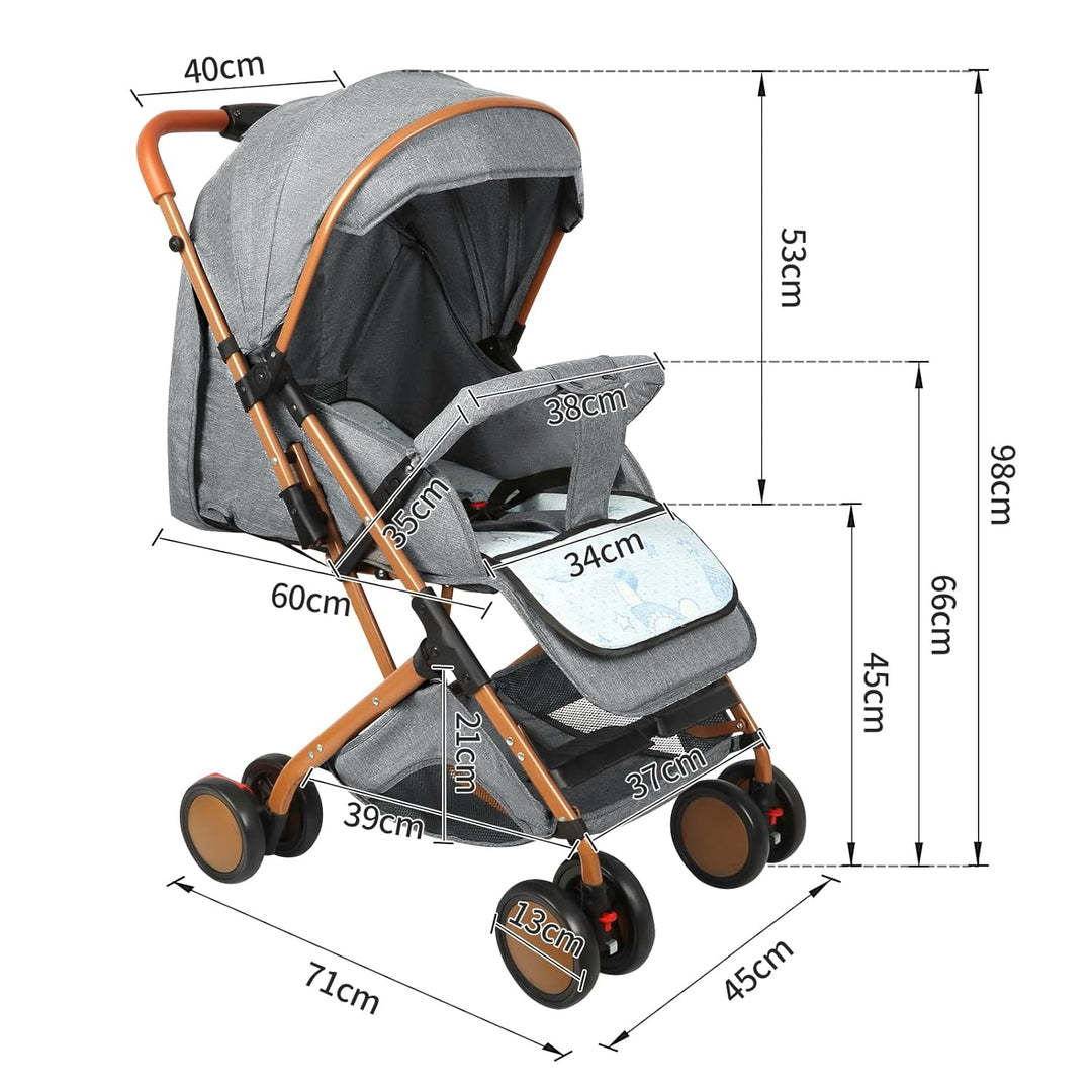 Kinderwagen mit 4 Rädern mit Sonnenschirm, Kinderwagen, sitzend und liegend, verstellbare Rückenlehn