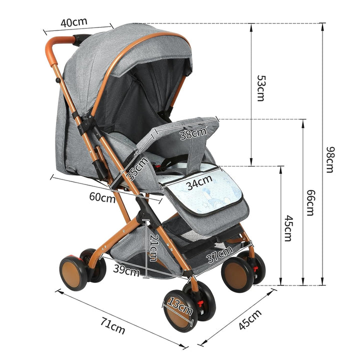Kinderwagen mit 4 Rädern mit Sonnenschirm, Kinderwagen, sitzend und liegend, verstellbare Rückenlehn