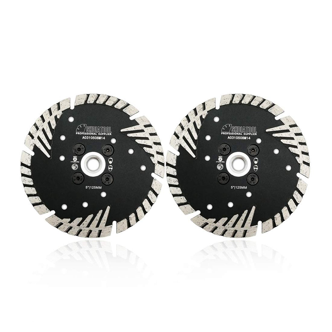 SHDIATOOL Diamant-Trennscheibe 2 Stücke 125mm x M14 mit Turbo schrägen Schutzzähnen für Beton Backst